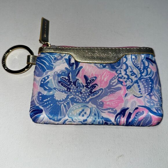 Lilly Pulitzer Drink Hugger Can Cooler and I.D. Case Wallet Pouch Blue Pink NWOT - Picture 3 of 4